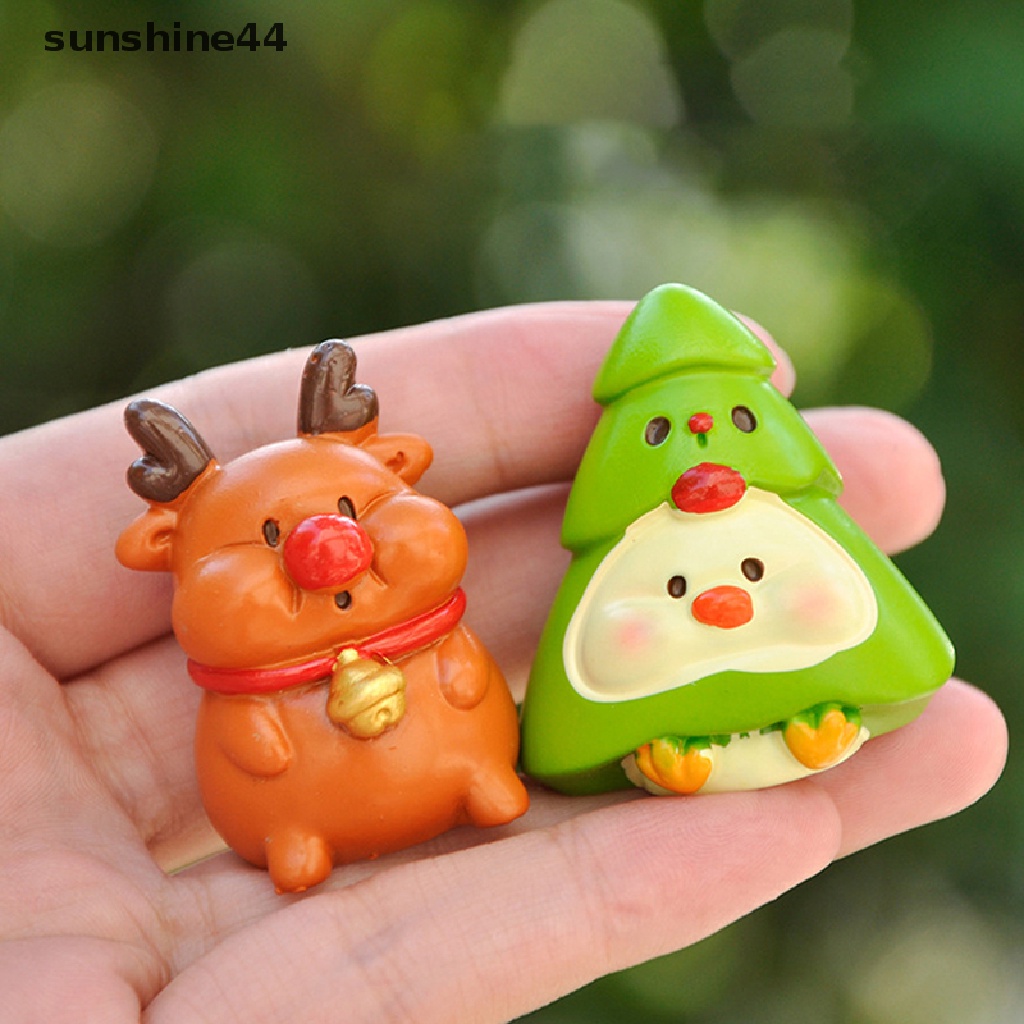 Sunshine 1Pc Miniatur Santa Claus / Rusa Natal Bahan Resin Untuk Dekorasi Taman