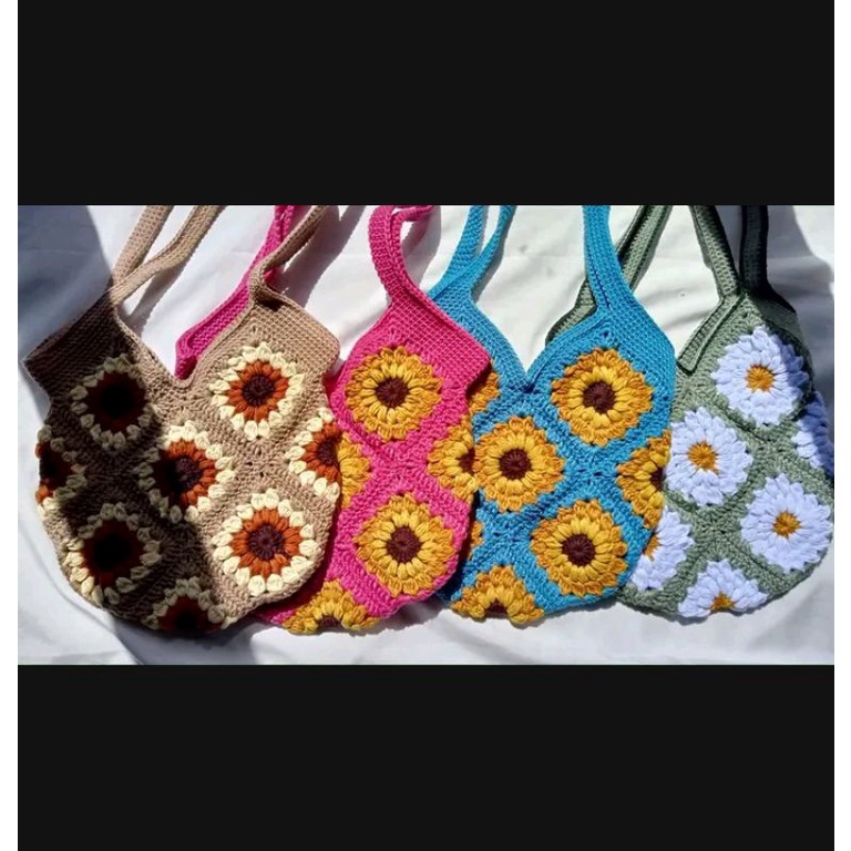 tas rajut granny/tote bag rajut/tas granny bungan/tas matahari