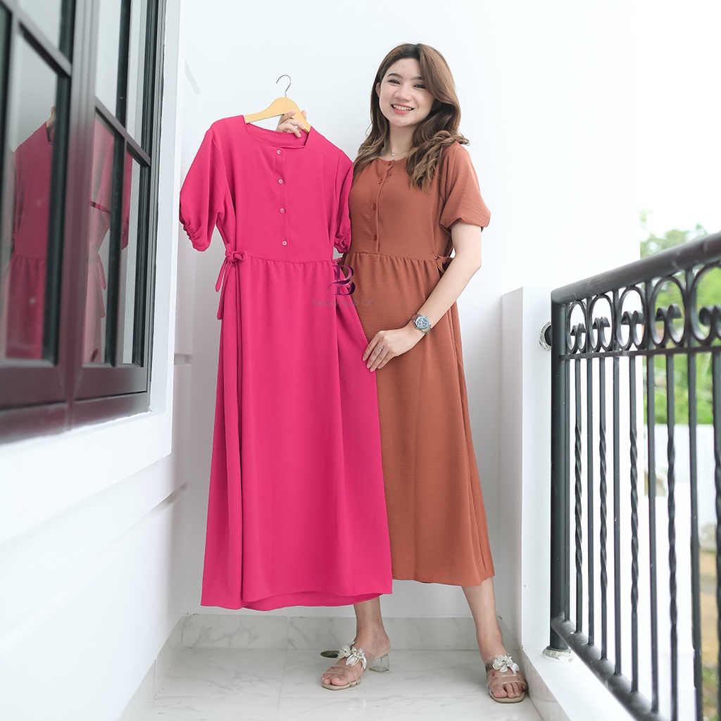 Anjani dress daster polos wanita fashion kasual terbaru busui friendly lengan balon LD 120 crincle airflow beautyhijabtisa