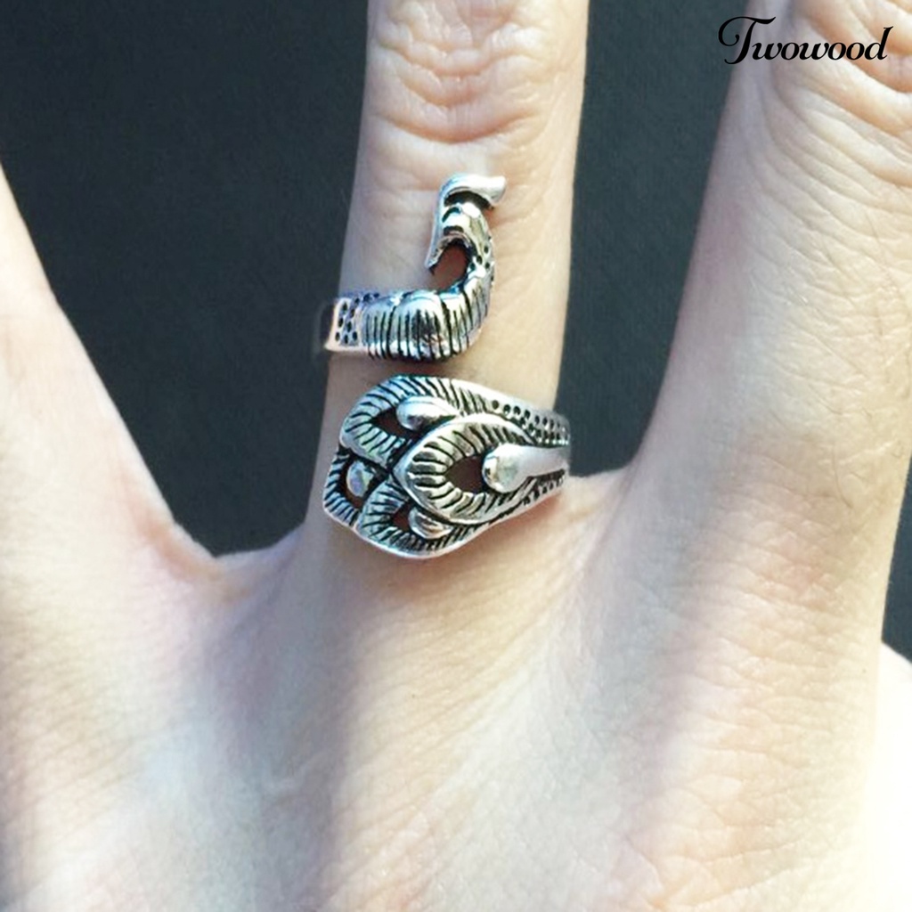 Cincin Jari Model Terbuka Adjustable Bentuk Phoenix Gaya Retro Untuk Unisex