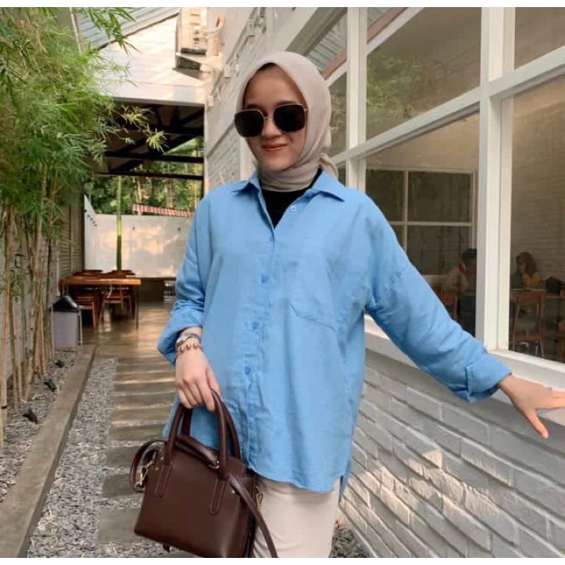 KEMEJA LINEN WANITA OVERSIZE