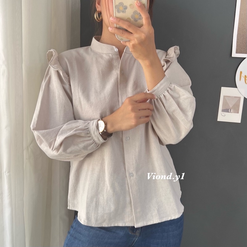 kemeja linen oversize Atasan wanita hijab terlaris / Blouse Wanita E22 blouse basic