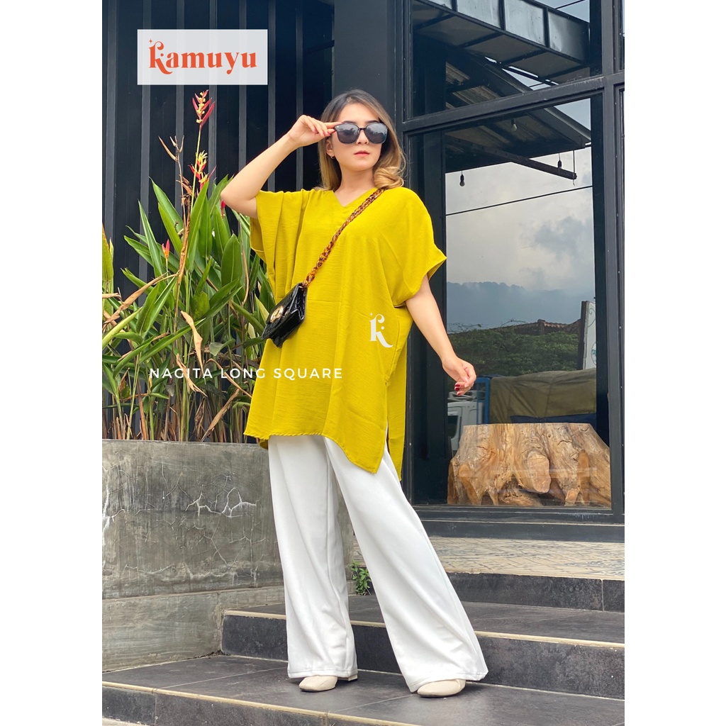 Jual KAMUYU - NAGITA LONG SQUARE AIRFLOW CRINKLE BLOUSE JUMBO LD 140