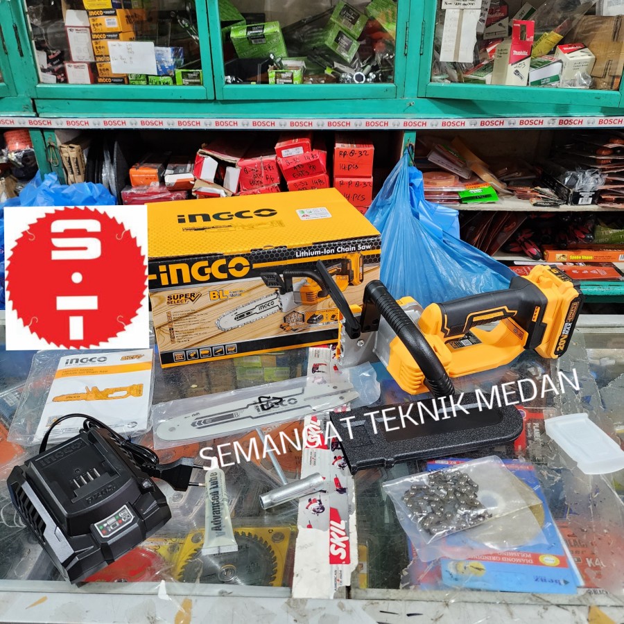CGSLI20851 CORDLESS MESIN GERGAJI CHAINSAW BATERAI 8" 20V 2AH INGCO