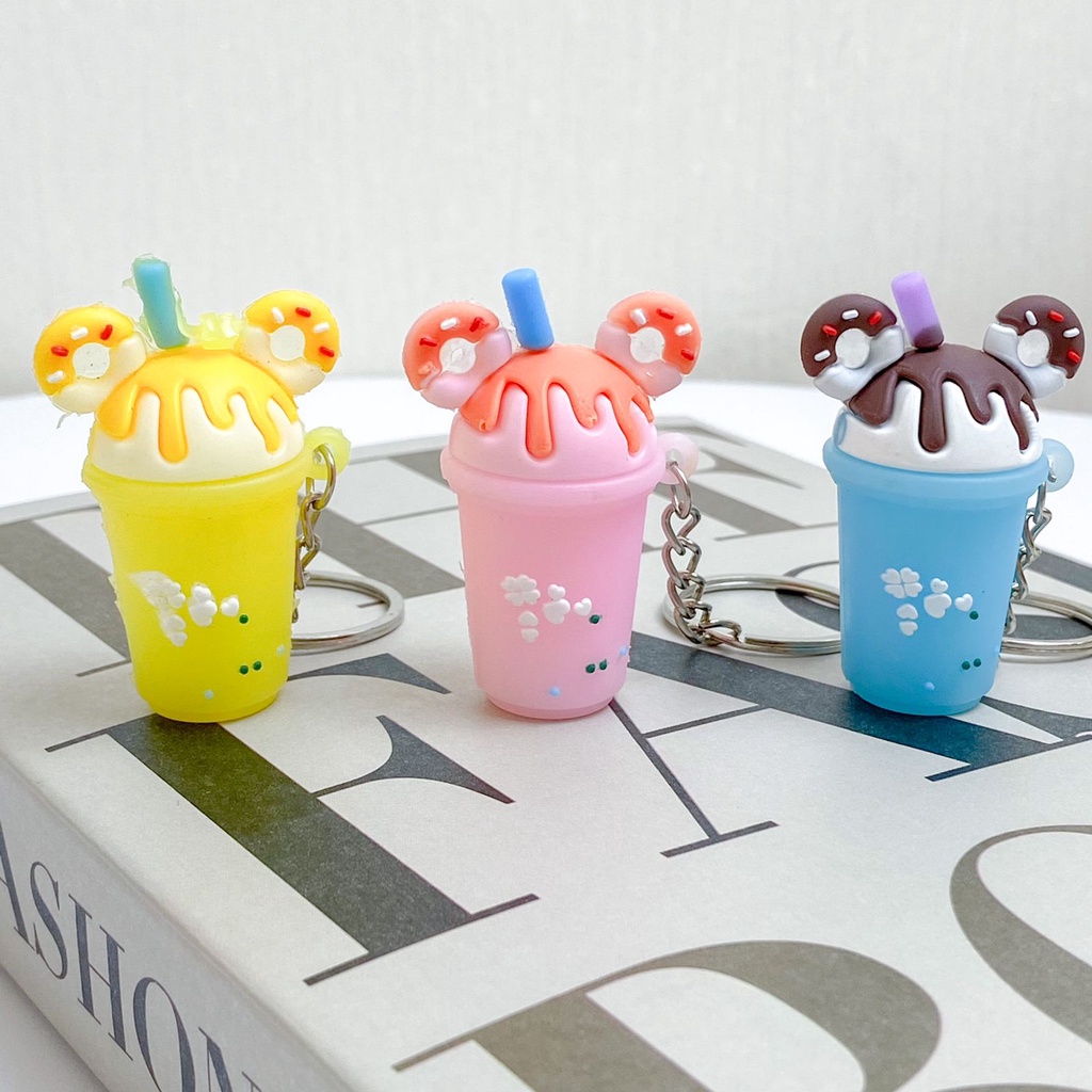 Gantungan Kunci Minuman Es Krim Donat / Rubber Keychain Minuman Boba Bubble Milk Tea Drink Cup Donat