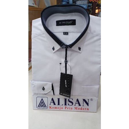 kemeja Alisan putih kombinasi lengan panjang