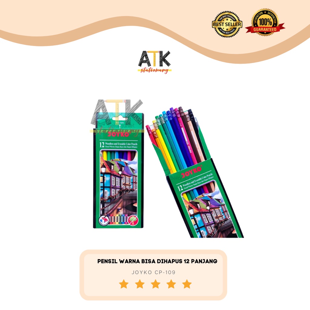 Pensil Warna Bisa Dihapus 12 Warna Erasable Color Pencil Joyko Dapat Dihapus CP-109