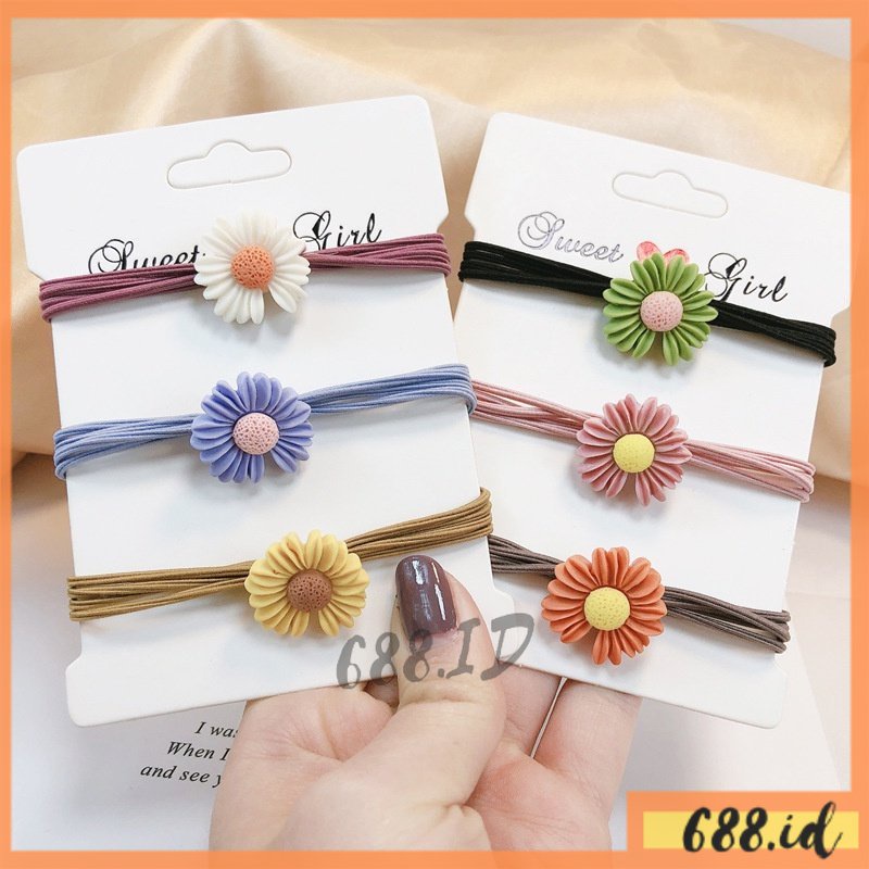 Ikat Rambut Motif Bunga Daisy Korean Style Karet Rambut Elastis Kunciran Aksesoris Fashion Rambut untuk Wanita Anak Perempuan Cewek KCR 18