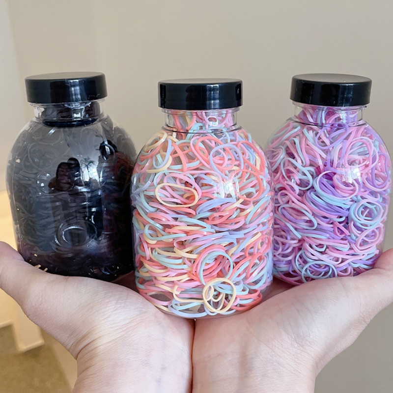 1000pcs / Set Ikat Rambut Karet Elastis Sekali Pakai Warna Hitam Untuk Wanita