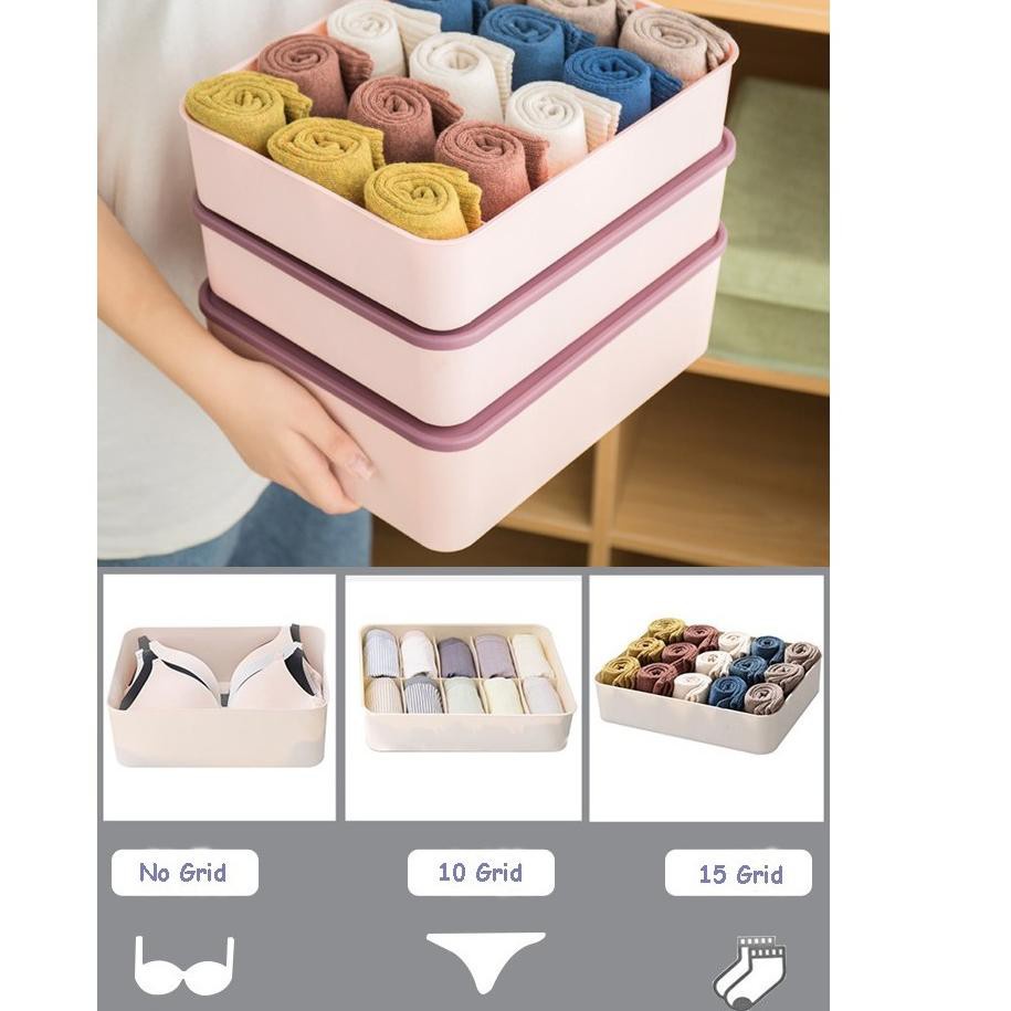 (clashop)Storage Box Penyimpanan Pakaian Dalam Lemari Sekat Laci SD Kaos Kaki Kotak Organizer Box Tempat Bra Multifungsi