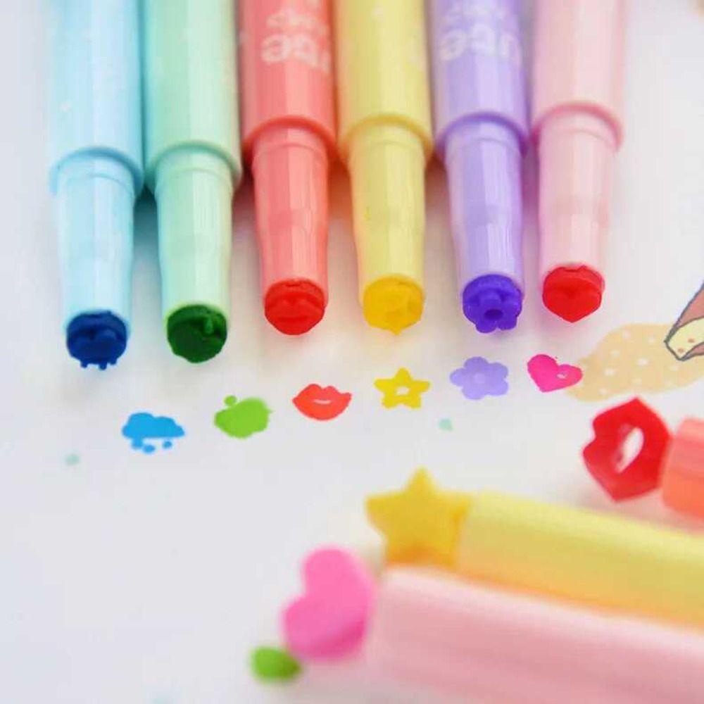 R-flower6/12warna/set Stamp Pen Hadiah Siswa Akun Tangan DIY Fluorescent Pen Alat Tulis Jurnal Diary Dekorasi Spidol