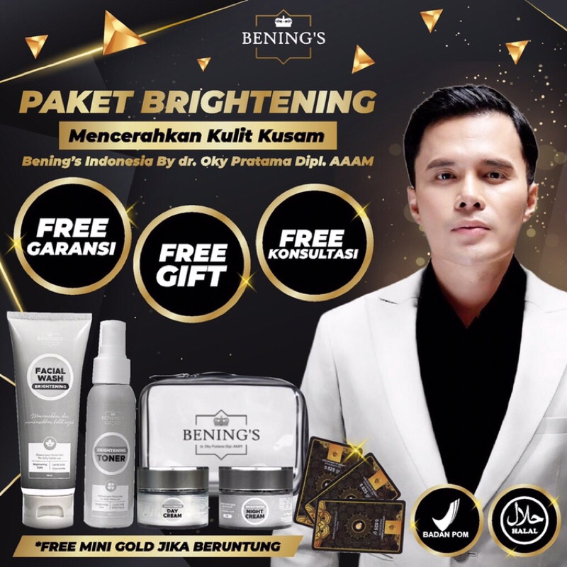 BENING SKINCARE PAKET BRIGHTENING/BENINGS SKINCARE MENCERAHKAN KULIT KUSAM DAN MENGHALUSKAN KULIT