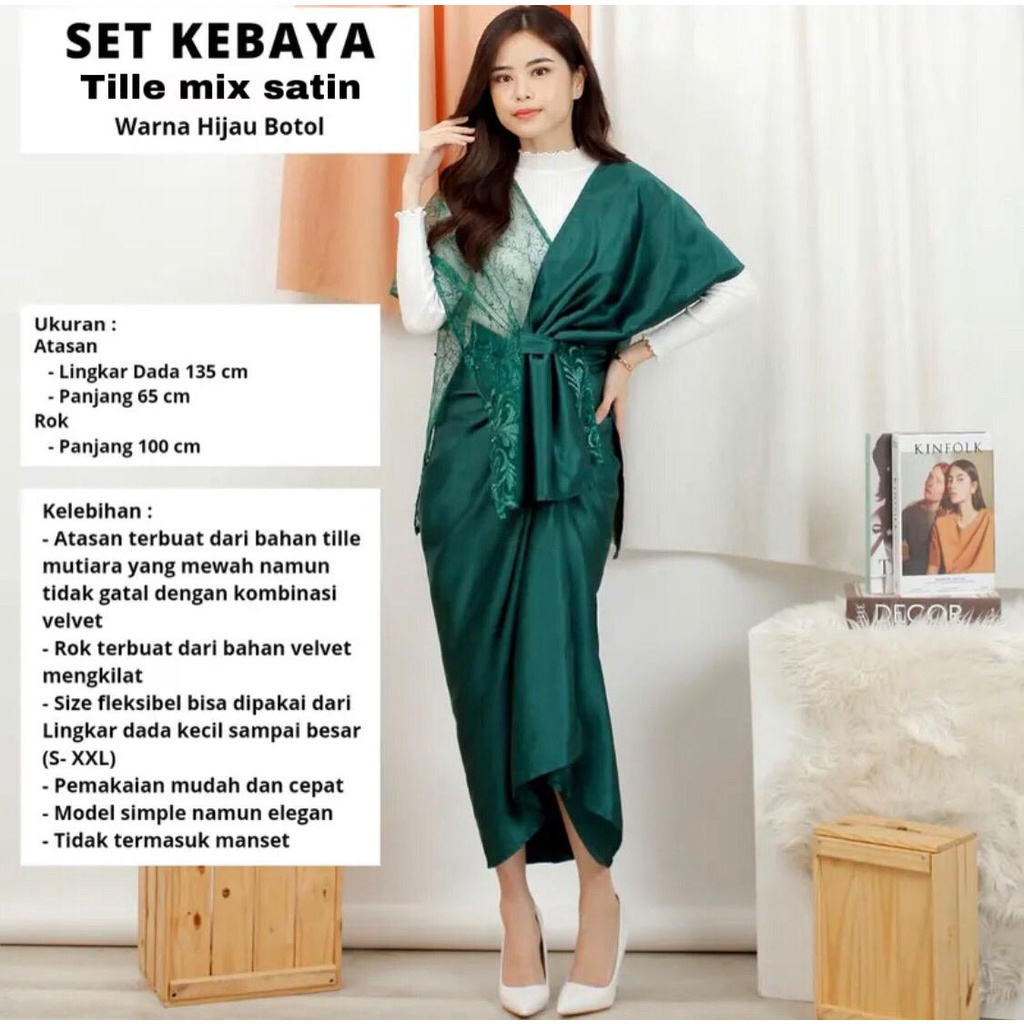 ONE SET KEBAYA TILLE MIX SATIN + ROK LILIT SATIN PREMIUM