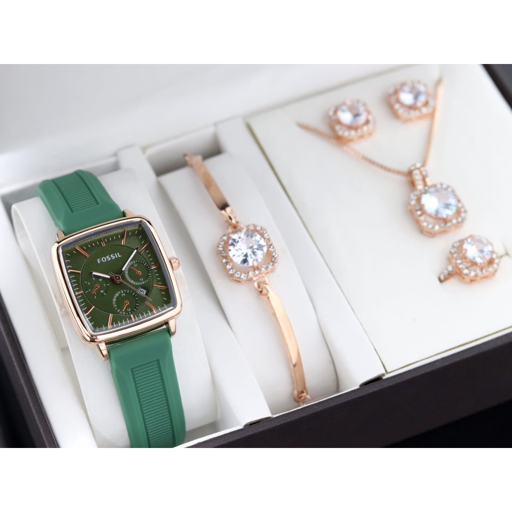 BISA COD✅ Jam tangan Strap Karet Free Aksesoris Gelang Cincin Anting Kalung