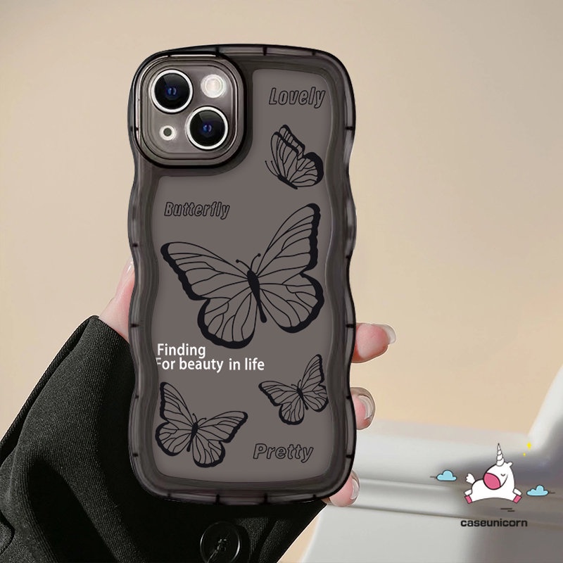 Soft Case TPU Motif Kupu-Kupu Hitam Retro Untuk iPhone 11 14 13 12 Pro Max 6 6s 8 7 14 Plus XR X XS Max SE 2020