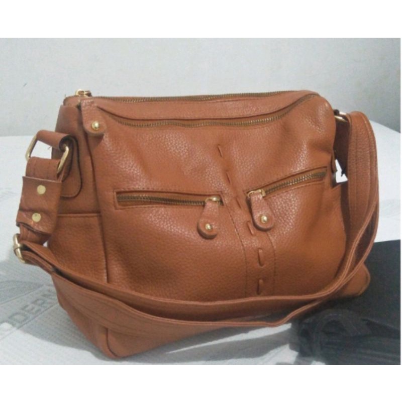 Tas Slempang Wanita Kulit Sapi Garut Motif Sulaman Tengah