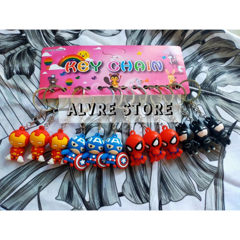 Gantungan Kunci Superhero Spiderman Batman Iron Man Captain Amerika Kualitas Import