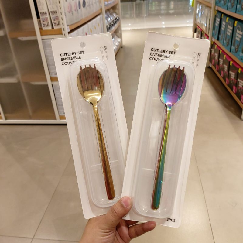 Jual Miniso cutlery set / sendok garpu / spoon + fork Shopee Indonesia