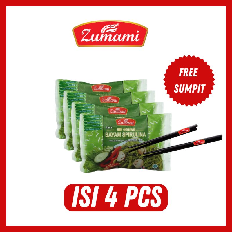 

MIE GORENG ZUMAMI SAYUR BAYAM SPIRULINA, ISI 4 PCS FREE SUMPIT / MIE