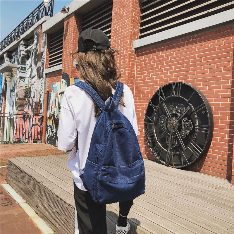 sera tas sekolah wanita versi Korea Harajuku ulzzang siswa sekolah menengah pasang ransel gaya sederhana ransel kanvas denim