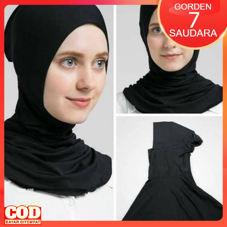 Iner Bahan Kaos Adem Ciput Iket Ninja Non Pet Antem Anti Pusing Dalaman Kerudung Resleting Belakang 