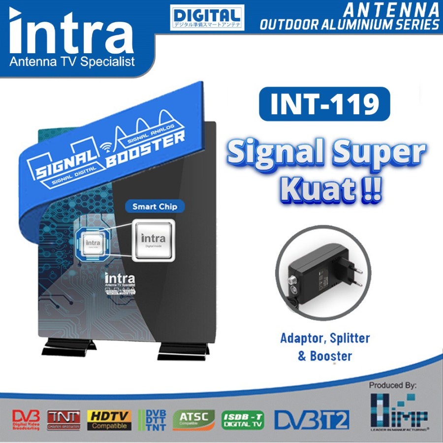 Antena Tv Digital Analog Indoor Outdoor intra INT-119 Led