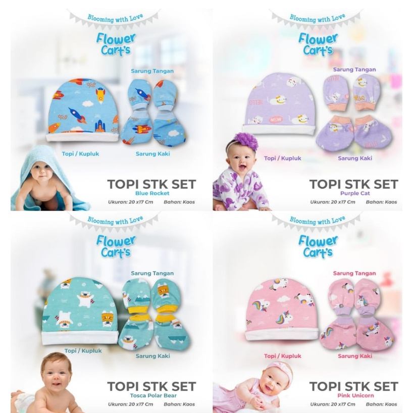 Set Topi + STK Bayi Flower Cart's Sarung Tangan Kaki + Topi Murah  CBKS