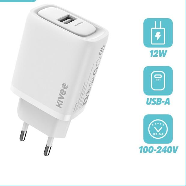 KIVEE Kepala Charger USB 5V/2.4A Charger Handphone single port - Putih