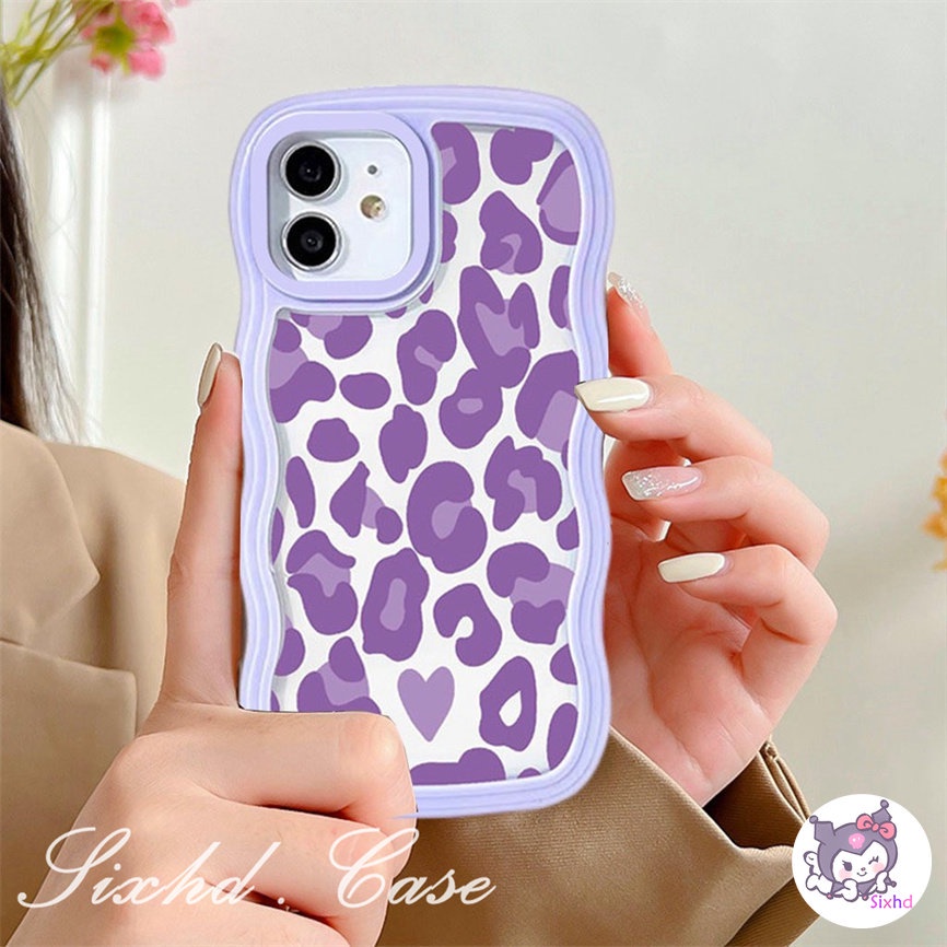 Compatible For iPhone 14 13 12 11 Pro Max SE2020 X XR Xs Max 7 8 6 6s Plus Case Ins Purple Oil Painting Leopard Wave Edge Soft Shockproof Cover