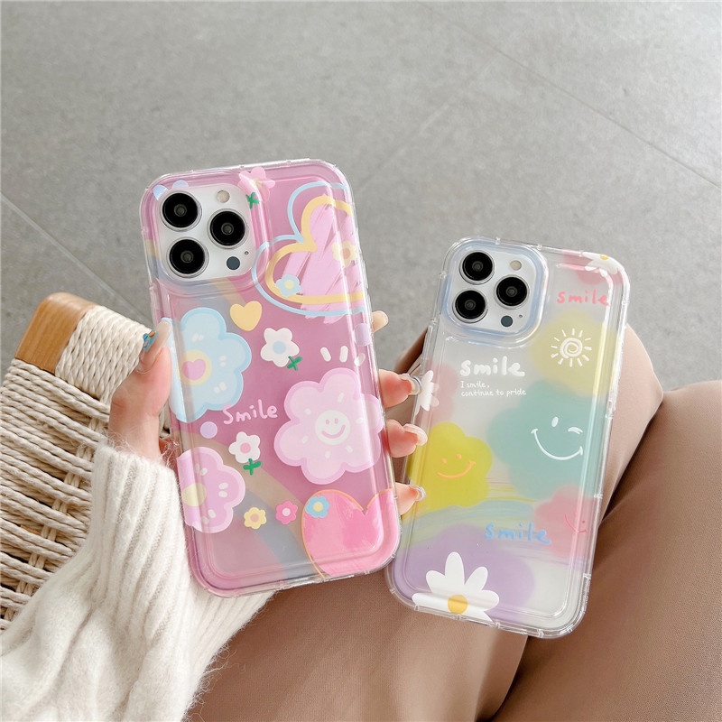 Case Pelindung Penuh Tahan Banting Motif Bunga Untuk IPhone 14 13 12 11 Pro Max Plus