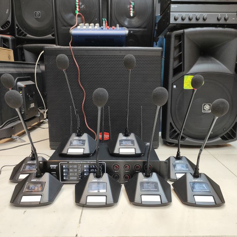 Mic Wireless Meja Shure SH-408 Mic Conference Profesional 8 Mic Meja