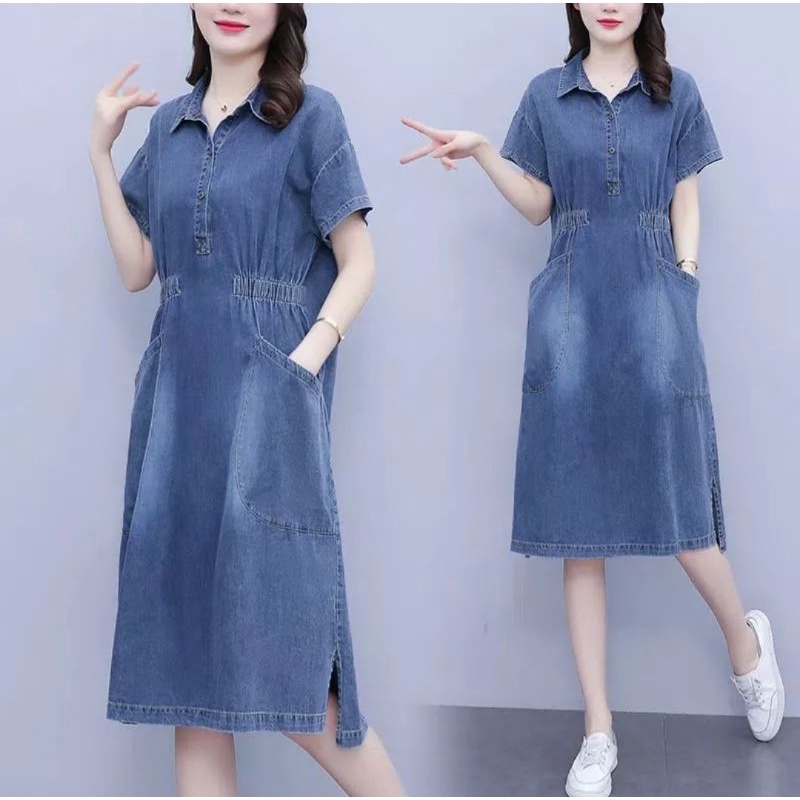 DRESS JEANS WANITA DEPAN KIRI KANAN KARET
