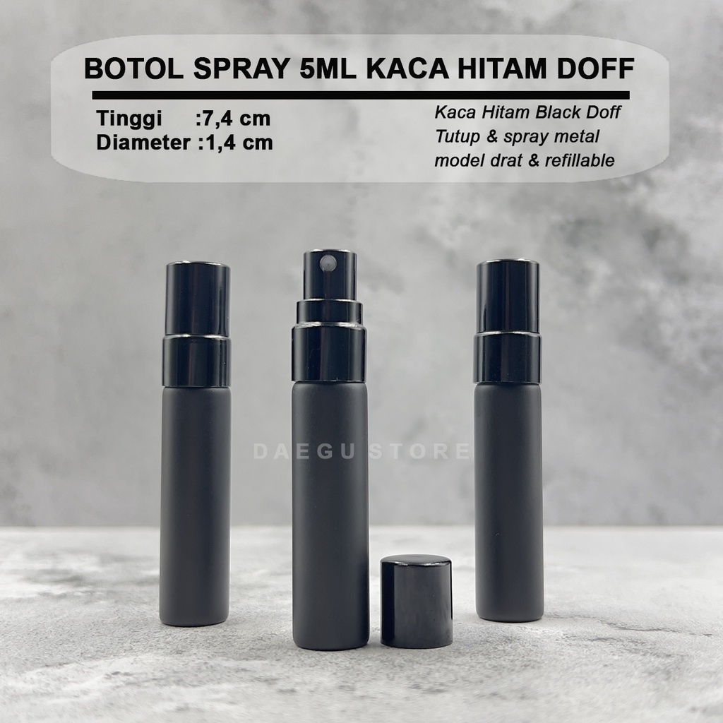 Botol Spray Kaca 5ml HITAM BLACK DOFF Tutup Alumunium / Metal - Parfum Refill Travel Size Decant