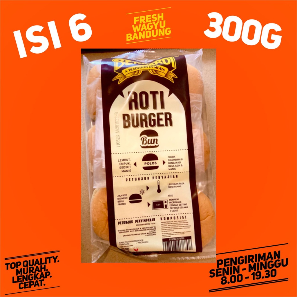 

BERNARDI ROTI BURGER BUN POLOS ISI 6 Premium Bread Buns Frozen 300g