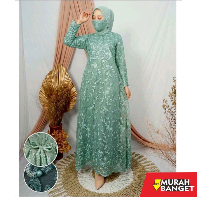 model gamis kombinasi polos terbaru 2022 (MODEL BARU) GAMIS ASMIRA TILLE BRUKAT MUTIARA / GAMIS PEST
