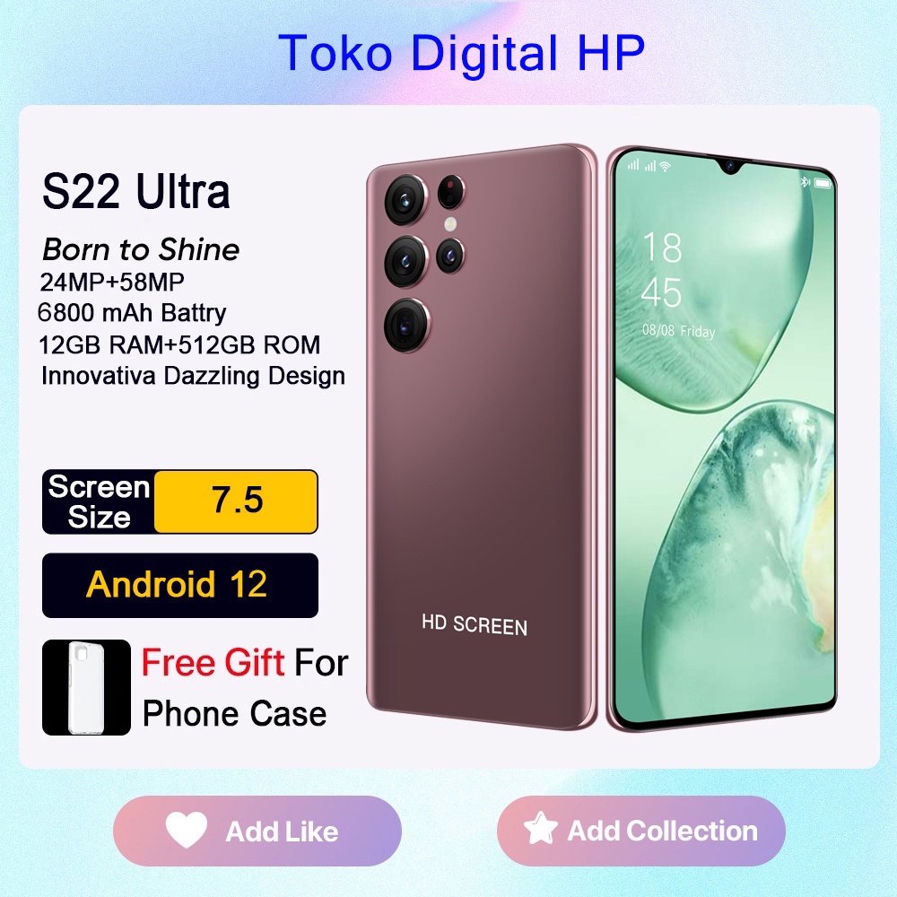 【Bisa COD】HP Murah Smartphone S22 Ultra 5G 7.5 Inci Ponsel Jaminan Kualitas RAM 12GB + ROM 512GB Dual Card SIM Android Ponsel Baru Original Handphone