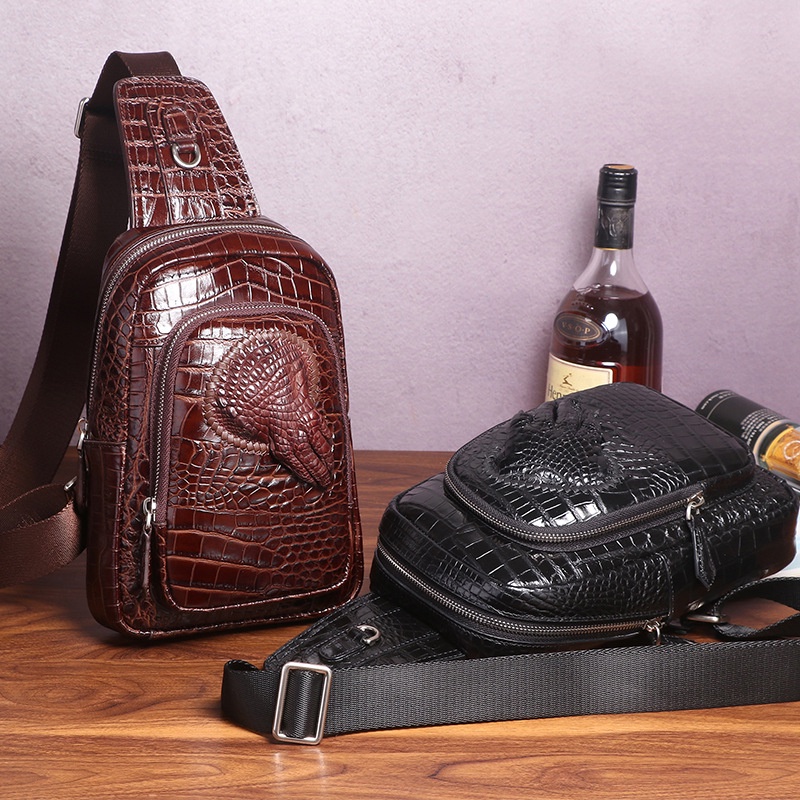 Tas Kerja Pria Yaqiluo Buaya Pola Pria Dada Tas Kulit Tas Selempang Dada Kulit Sapi Pria Tas Kasual 