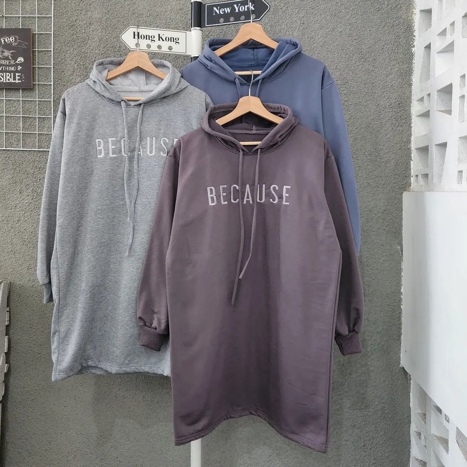 Hoodie Because Bordier Loong Atasan Oversize Style Remaja Kekinian