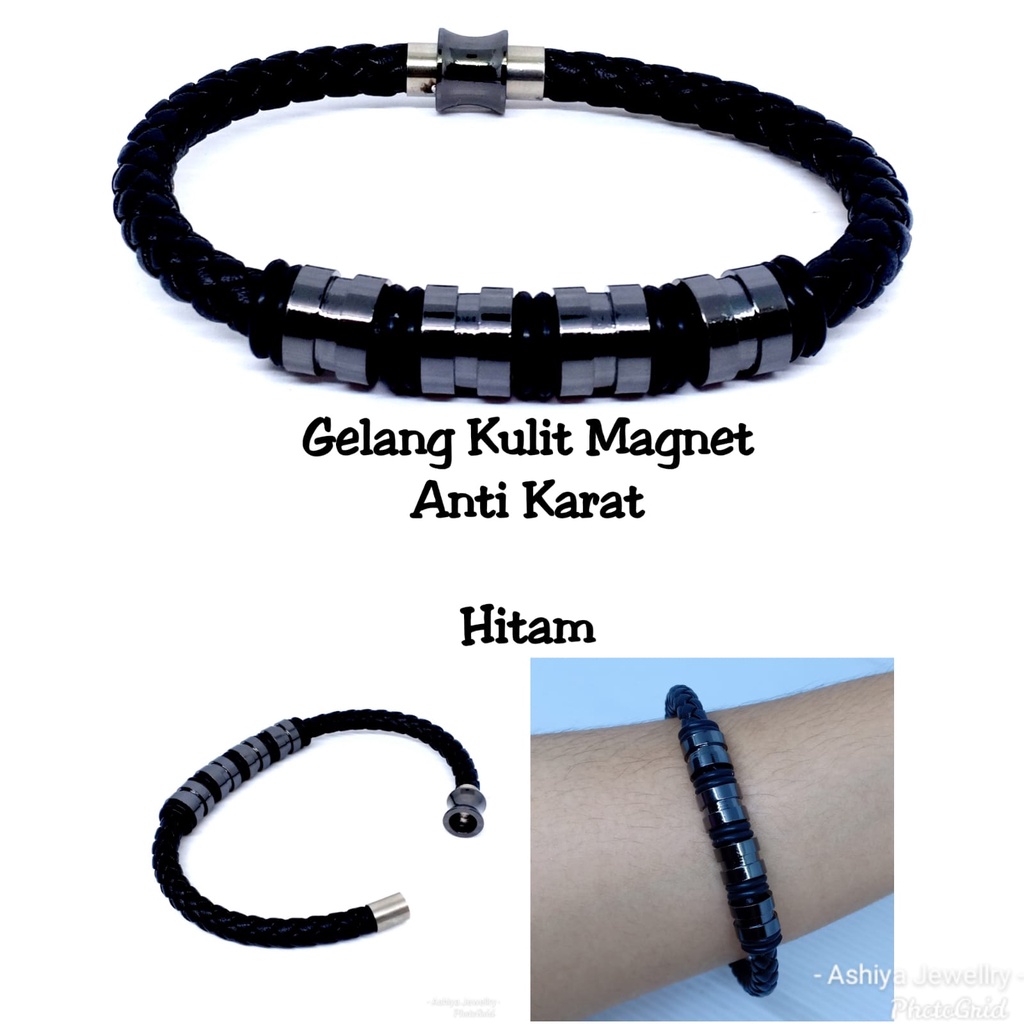 Gelang Kulit Pria Branded Titanium Magnet Anti Karat GL578