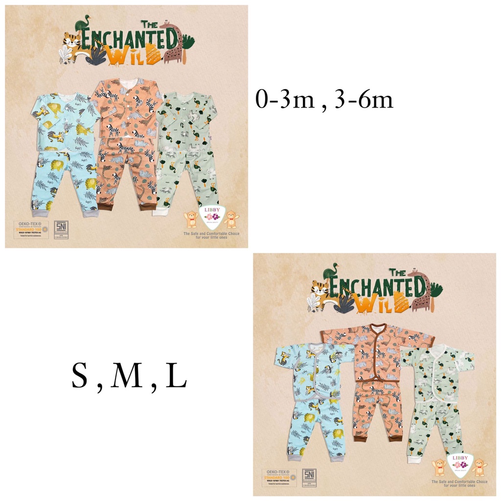 Libby Stelan Baju Kancing Depan Panjang + Celana Panjang 0-3m 3-6m SML