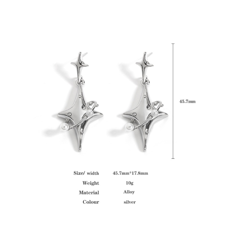 Anting Tusuk Gantung Asimetris Desain Planet / Bintang Hias Kristal / Mutiara Imitasi Untuk Wanita