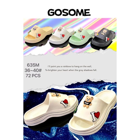 Sandal Jelly Fuji Motif Bear Import/Sandal Wedges Wanita Platform Tebal Terbaru