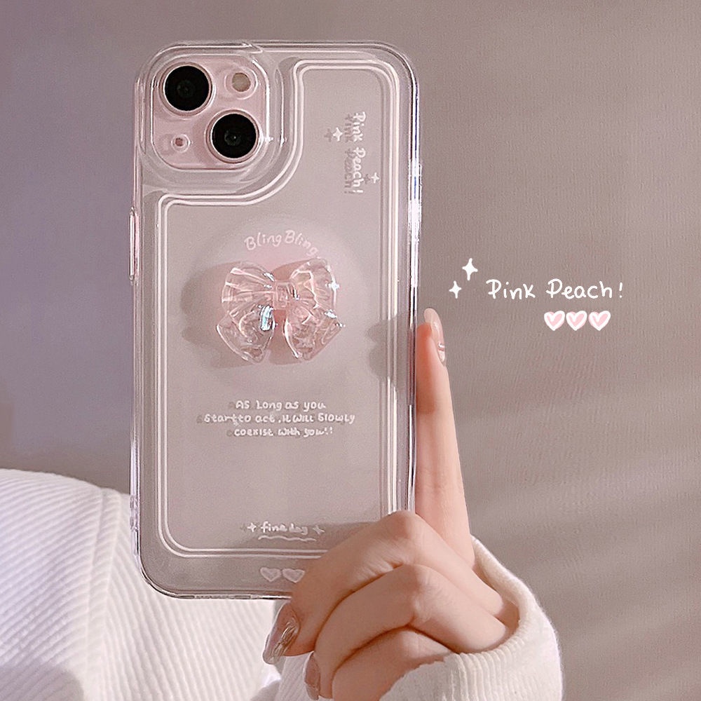 IPHONE Print Bow Soft Phone Case Kompatibel Untuk Iphone13 14 12 11 Pro XS MAX 6s7 +8 Plus X XR Casing Silikon Transparan TPU Shockproof Cover