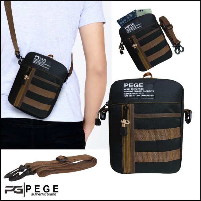 Tas Selempang Bahu PEGE Pria Model Casual Kombinasi Coklat  - PG 8933