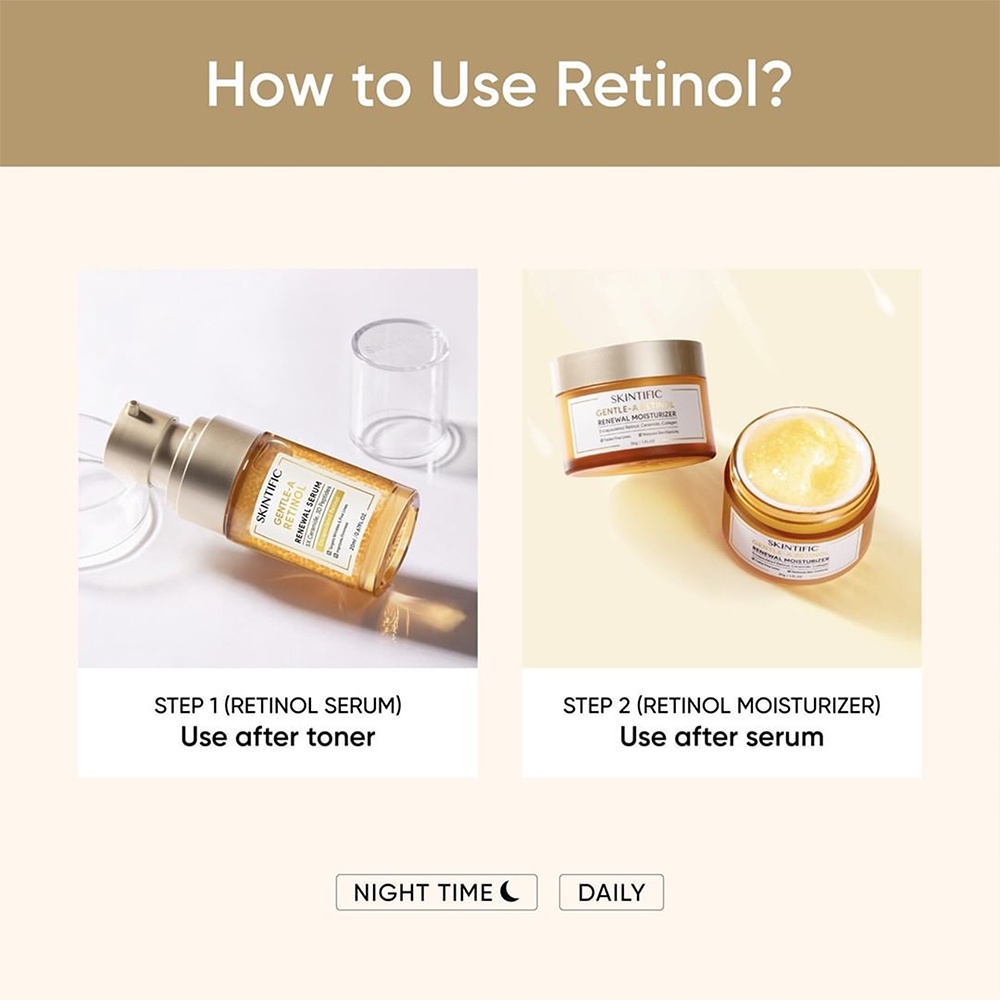 ❤ BELIA ❤ SKINTIFIC Gentle-A Retinol Series | Anti Aging Retinol set Gentle A Retinol Renewal Serum 20ml + Moisturizer  30ml BPOM