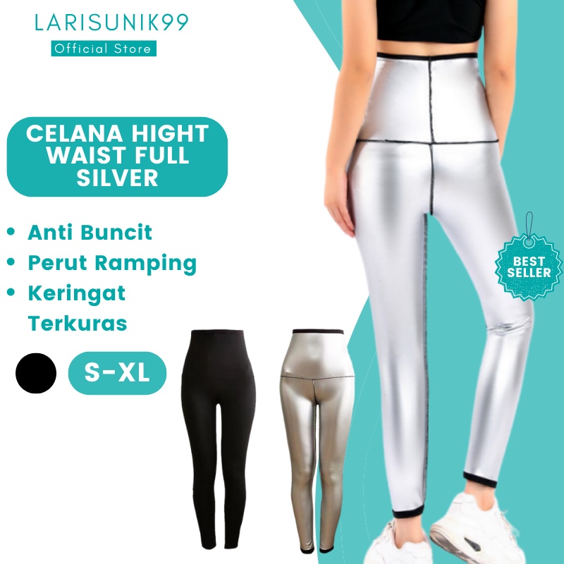 Celana Bawahan Leging Wanita Cewek Olahraga Lejing Laging Lajing  Sport Gym Fitness Workout Pembakar Lemak Paha dan Betis Original Pelangsing Manset Celana Olahraga Jumbo Full Silver Panjang Premium Import Original