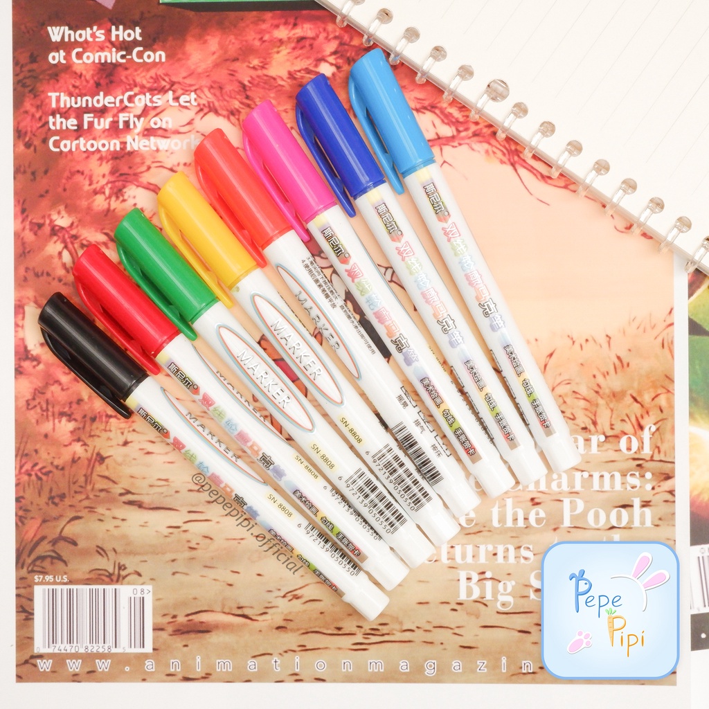 Highlighter Glitter SN-8808 Spidol glitter metalik 1 set isi 8 warna Pastel Marker Textlighter Textliner Spidol