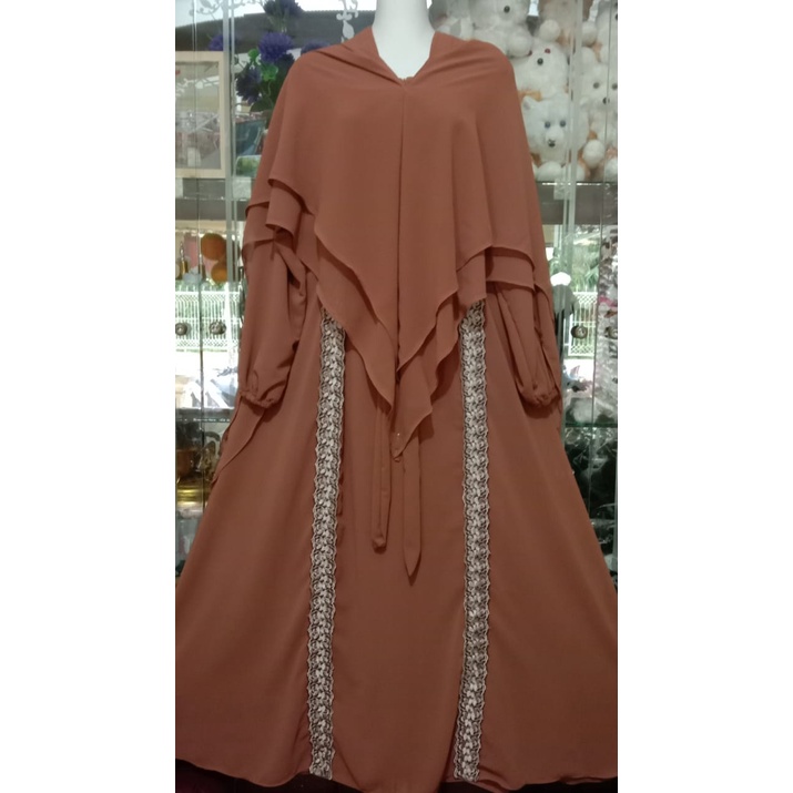 gamis syar,i ceruttibabydol dewasa versi abaya di lengkapi renda goll 2jajar rurus full ke bawah/gamis syar,i busui