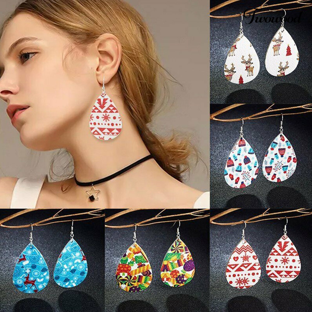 Anting Hook Desain Snowflake Elk Waterdrop Tema Natal Untuk Wanita