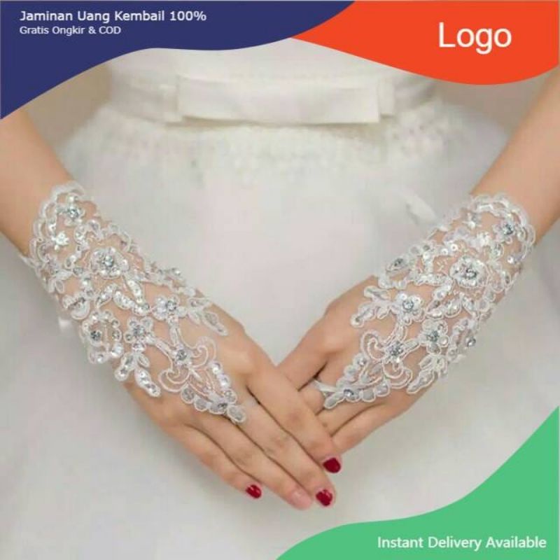 Sepasang Sarung Tangan Pengantin Wanita Wedding Gloves Manik Manik